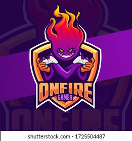 on fire flame gamer mascot esport logo design