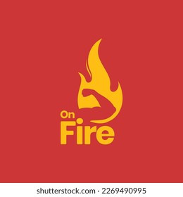 auf der feuerflammenstarken Hand Aufbau Fitness-Logo Design Symbol Vektorgrafik