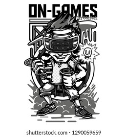 On Games Black and White Illustration