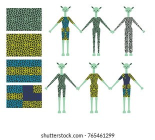 on giraffe, patterned fabric model