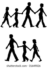 On the Go a mom or dad leads family on walk shopping home or anywhere you want them to head.