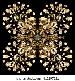 On golden background with golden elements. Traditional orient ornament. Classic vector pattern. Classic vintage background. Vector illustration.