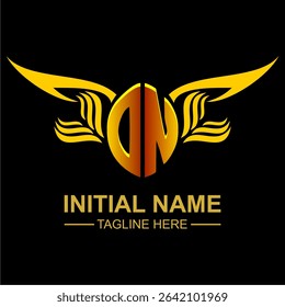 ON Golden Wing Emblem Logo with elegant gold wings, sleek and modern design. Ideal for branding, creative projects, luxury businesses, or artistic ventures.