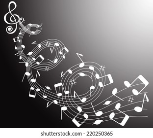 On a gradient background with a wave of the white notes .
