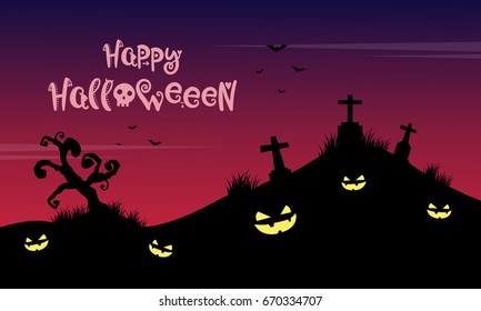 On the grave Halloween background vector illustration