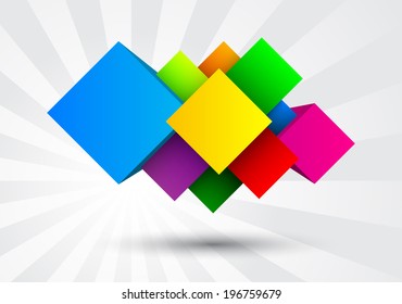 On a gray background abstract colored cubes