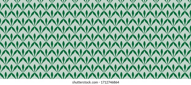 
On a gray background geometric green pattern. Green leaves. Banner.
