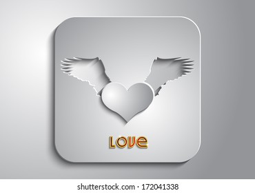 On a gray background gray heart with wings on gray icon