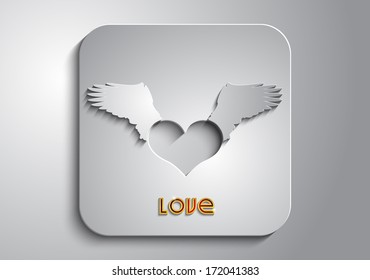 On a gray background gray heart with wings in a gray icon