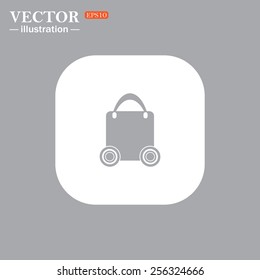 On a gray background gray icon,  bag on wheels , vector illustration, EPS 10