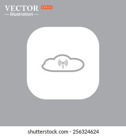 On a gray background gray icon,  Cloud storage surrounded wi-fi network , vector illustration, EPS 10