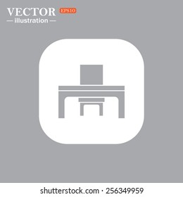 On a gray background gray icon,  desk and chair, a table in the office.  Vector illustration EPS 10