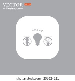 On a gray background gray icon,  fluorescent lamp, LED lamp, incandescent bulb ,vector illustration, EPS 10