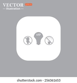 On a gray background gray icon,  fluorescent lamp, LED lamp, incandescent bulb ,vector illustration, EPS 10