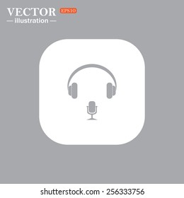On a gray background gray icon,  Headphones. Musical accessory,   vector illustration, EPS 10