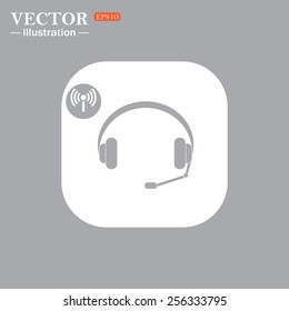 On a gray background gray icon,  Headphones. Musical accessories running through wi-fi network,  vector illustration, EPS 10