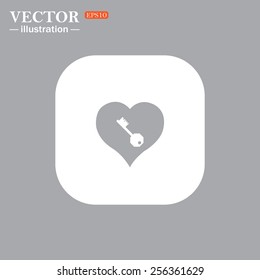 On a gray background gray icon,  heart and key,  vector illustration, EPS 10