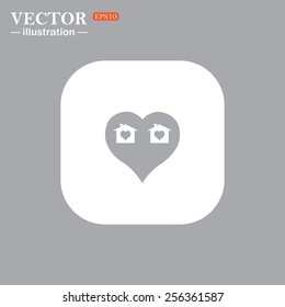 On a gray background gray icon,  House with Heart Icon, vector illustration, EPS 10