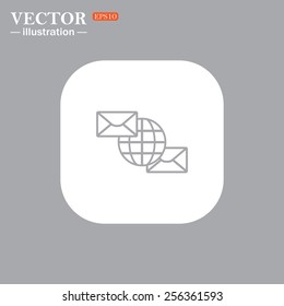 On a gray background gray icon,  Internet e-mai, envelope lette, Globe,  vector illustration, EPS 10