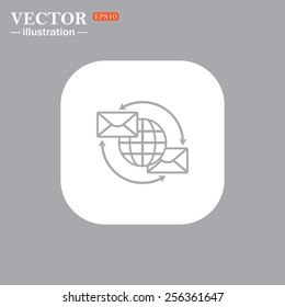 On a gray background gray icon,  Internet e-mai, envelope lette, Globe,  vector illustration, EPS 10