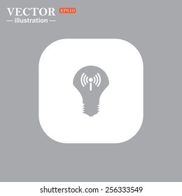 On a gray background gray icon,  LED lamp controlled via wi-fi network, vector illustration, EPS 10