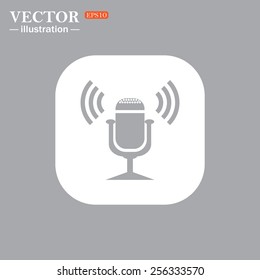 On a gray background gray icon,  Microphone. Voice recording, vector illustration, EPS 10