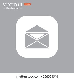 On a gray background gray icon,  open envelope with a letter, vector, EPS 10