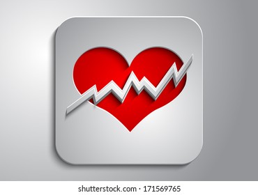 On a gray background with a gray icon red broken heart made ??of paper