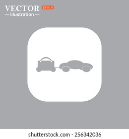 On a gray background gray icon,  trailer, car, suitcase on wheels , vector illustration, EPS 10