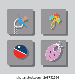 On a gray background with icons depicting objects care small child.Set of icons items for children. Element for design