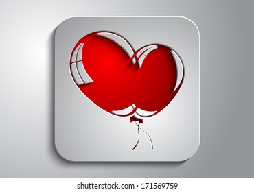 On a gray background with red balloons of paper in the gray icon