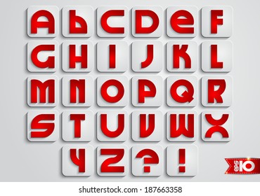 Sobre un fondo gris iconos rojos del alfabeto inglés en gris