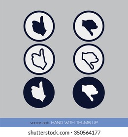 On a gray background Set of hands with thumb up and down. Vector illustration