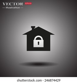 On a gray background with shadow. Case for phone , House, access is closed, locked,  vector illustration, EPS 10