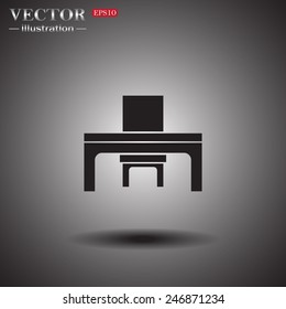 On a gray background with shadow. desk and chair, a table in the office.  Vector illustration EPS 10