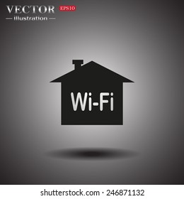 On a gray background with shadow. The house is surrounded by a network wi-fi , vector illustration, EPS 10
