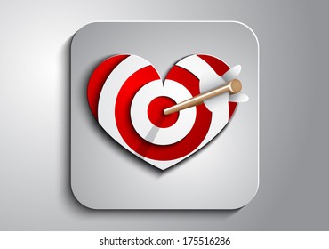 On a gray background target in the form of heart with a white arrow on the gray icon