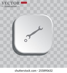 On a gray background white square with rounded corners. icon  black wrench , vector illustration, EPS 10