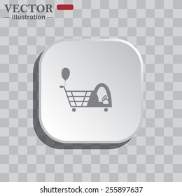 On a gray background white square with rounded corners. icon  Shopping with a cabin for children and inflatable festive ball. Vector illustration, EPS 10