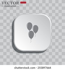 On a gray background white square with rounded corners. icon  Balloon sign icon. Birthday air balloon with rope or ribbon symbol.  Vector illustration, EPS 10