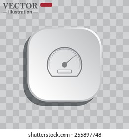 On a gray background white square with rounded corners. icon  speedometer. Vector illustration EPS 10 