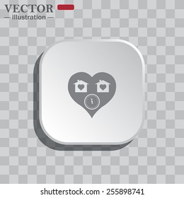 On a gray background white square with rounded corners. icon  clock, House with Heart Icon, vector illustration, EPS 10