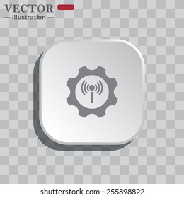 On a gray background white square with rounded corners. icon  Toothed setting controls via wi-fi network, vector illustration, EPS 10
