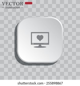 On a gray background white square with rounded corners. icon  computer and heart, cyber-love symbol, vector illustration, EPS 10