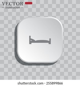 On a gray background white square with rounded corners. icon  bed.  Vector illustration EPS 10