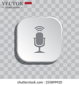 On a gray background white square with rounded corners. icon  Microphone. Voice recording, vector illustration, EPS 10