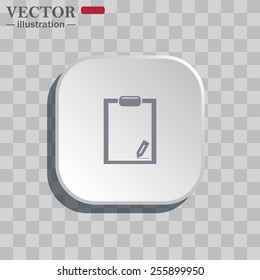 On a gray background white square with rounded corners. icon  tablet with paper, vector illustration, EPS 10