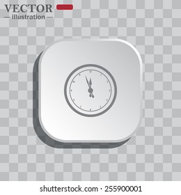 On a gray background white square with rounded corners. icon  mechanical clock. Vector illustration, EPS 10 