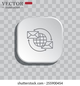 On a gray background white square with rounded corners. icon  Internet e-mail, envelope letter, Globe,  vector illustration, EPS 10