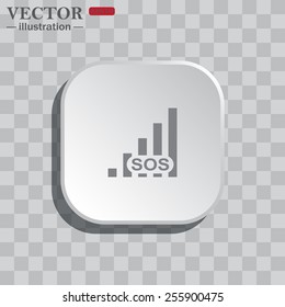 On a gray background white square with rounded corners. icon  no signal, poor signal strength, signal strength indicator, vector illustration, EPS 10